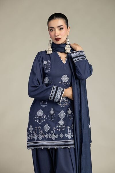 Embroidered | Raw Silk | Floral V-Neck Kurta | GBP 45.00