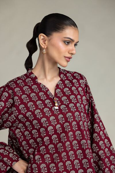 Printed | Cambric | Maroon Cambric Kurta | GBP 35.00