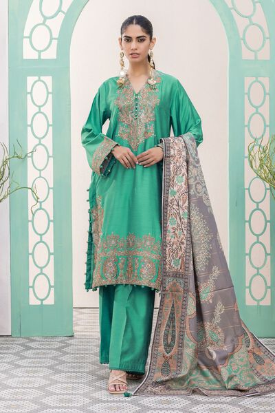 Dull Raw Silk | Embroidered | Tailored 3 Piece | £ 80.00