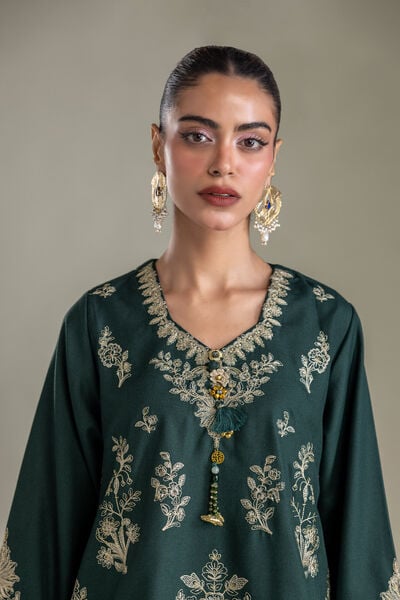 Embroidered | Heavy Blended Viscose | Dark Green Kurta | GBP 60.00