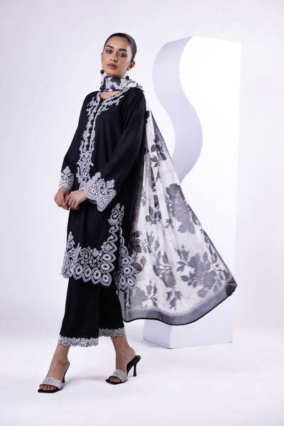 Embroidered | Crosshatch Raw Silk | Pants | GBP 4.80