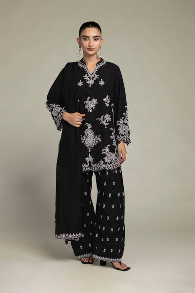 Raw Silk | Floral Black Shalwar | GBP 30.00