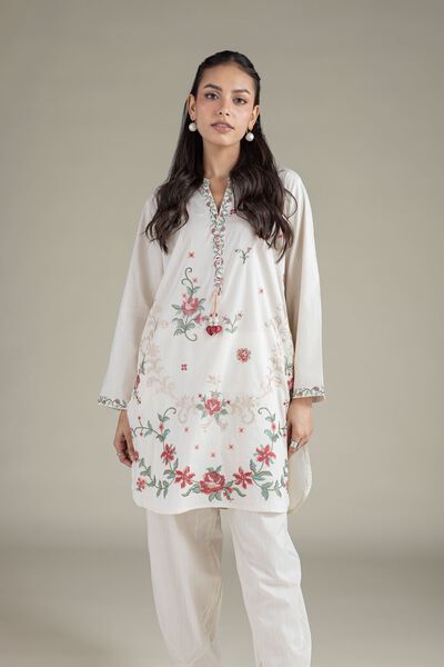 Embroidered | Textured Cambric | Floral V-Neck Kurta | GBP 30.00