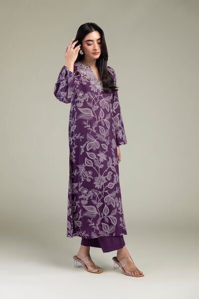 Embroidered | Cambric | Purple Solid Pants | GBP 25.00