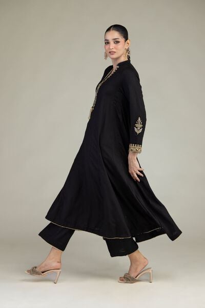 Embroidered | Raw Silk | Black Silk Pants | GBP 25.00