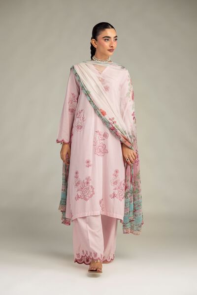 Embroidered | Raw Silk | Floral Pink Pants | GBP 20.00