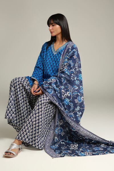 Embroidered | Cambric | Short Blue Kurta | GBP 6.00