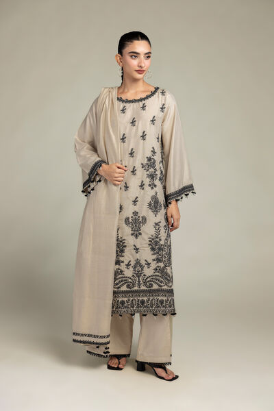 Raw Silk | Floral Beige Kurta | GBP 60.00
