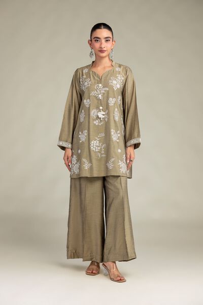Printed | Raw Silk | Olive Solid Pants | GBP 25.00