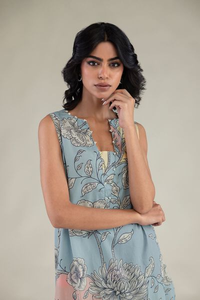 Embroidered | Cambric | Floral Sleeveless Kurta | GBP 21.00