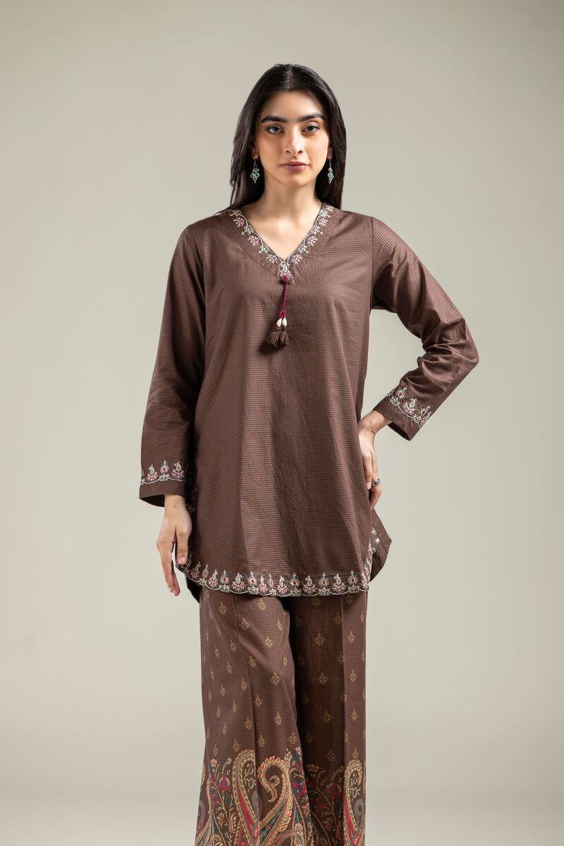 Embroidered | Mesuri | Brown V-Neck Kurta | GBP 25.00