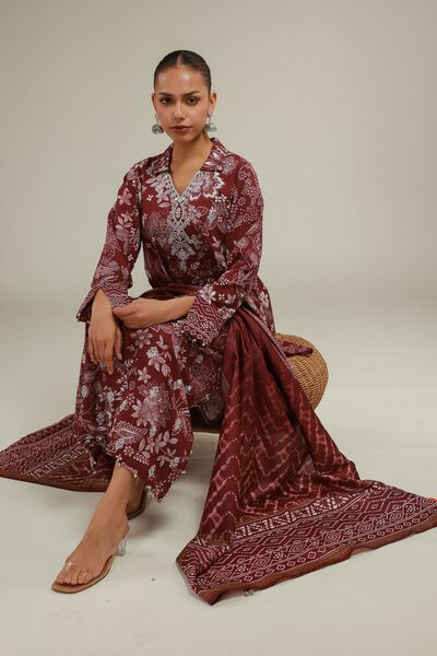 Embroidered | Raw Silk | Floral Longline Kurta | GBP 45.00