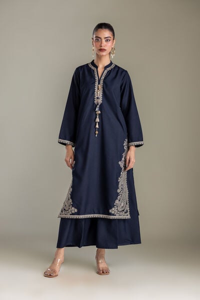 Embroidered | Heavy Blended Viscose | Navy Solid Pants | GBP 25.00