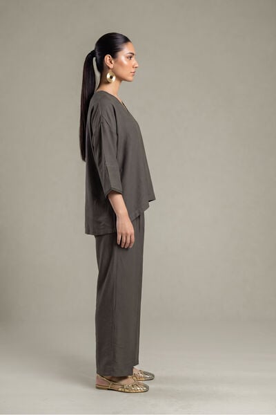 Dyed | Crepe | Gray Solid Trousers | GBP 25.00