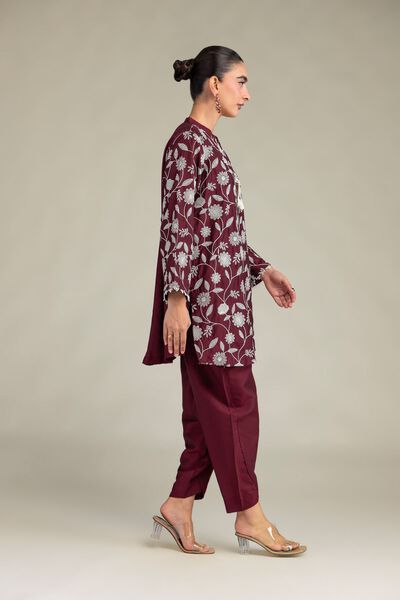 Printed | Raw Silk | Maroon Solid Pants | GBP 20.00