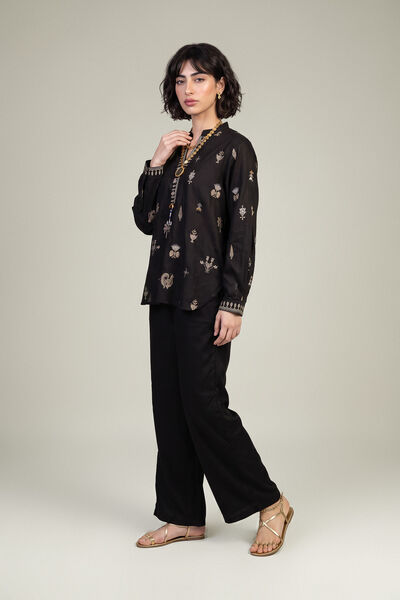 Embroidered | Viscose Crepe | Black Viscose Trousers | GBP 30.00