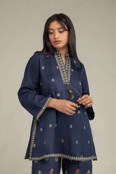 Embroidered | Cambric | Short Navy Kurta | GBP 35.00