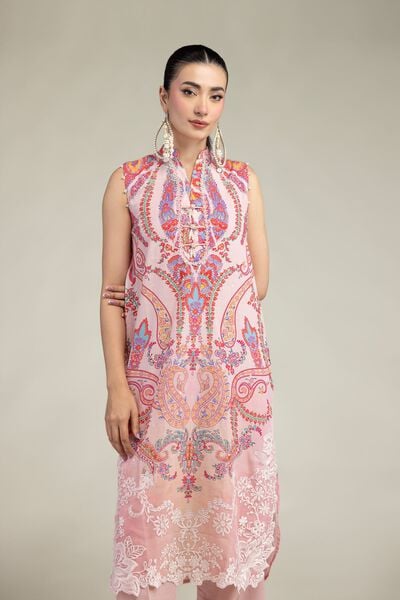 Embroidered | Raw Silk | Pink Floral Kurta | GBP 50.00