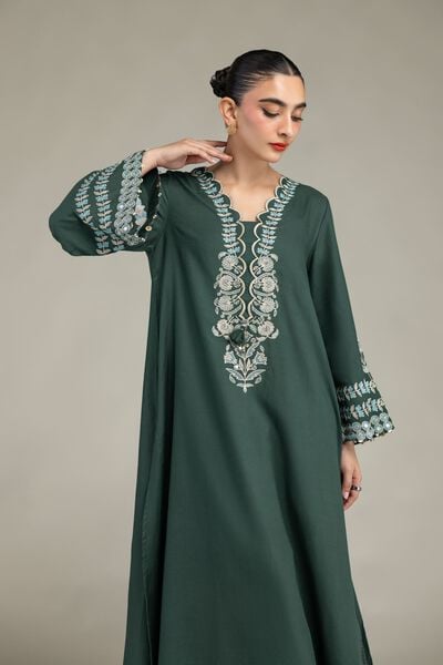 Embroidered | Raw Silk | Green Floral Kurta | GBP 45.00