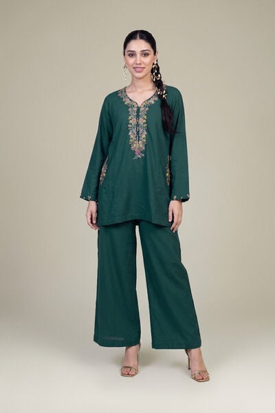 Embroidered | Raw Silk | Green Solid Pants | GBP 30.00
