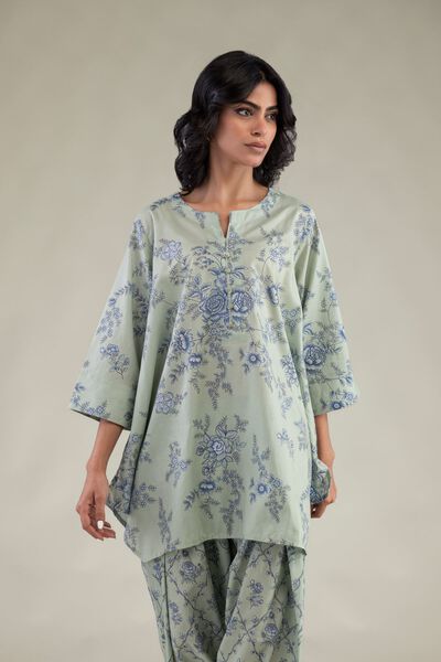 Embroidered | Cambric | Mint Short Kurta | GBP 21.00
