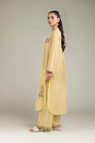 Embroidered | Textured Cotton | Yellow Cotton Pants | GBP 20.00