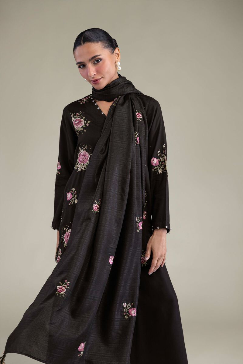Embroidered | Polyester Silk | Black Floral Dupatta | GBP 25.00