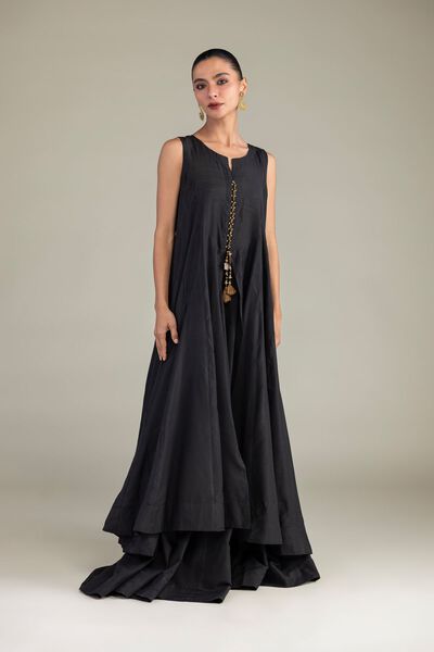 Dyed | Textured Raw Silk | Black Solid Pants | GBP 35.00