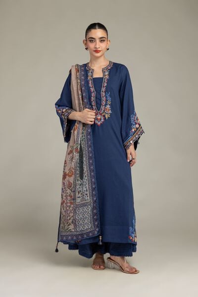 Embroidered | Raw Silk | Silk Navy Pants | GBP 25.00