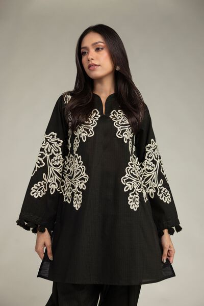 Embroidered | Cotton Dobby | Black Cotton Kurta | GBP 40.00