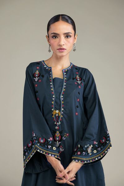 Embroidered | Cambric | Navy Cambric Kurta | GBP 30.00