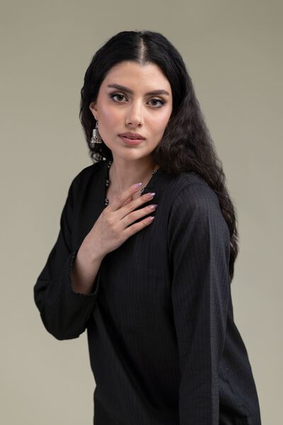 Embroidered | Cotton Dobby | Short Black Kurta | GBP 30.00