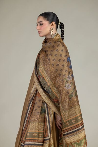 Printed | Polyester Silk | Floral Brown Dupatta | GBP 20.00