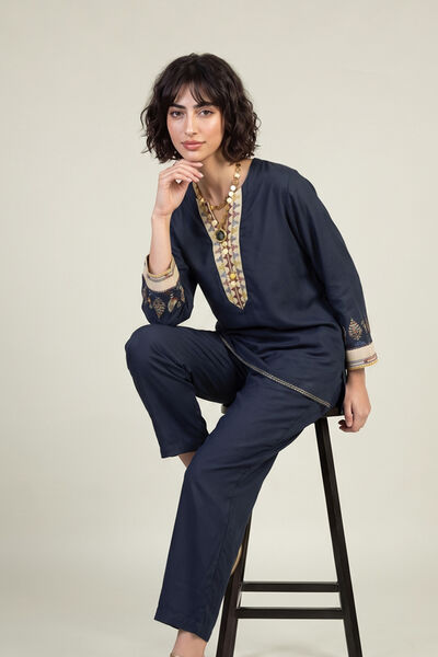 Embroidered | Viscose Crepe | Short V-Neck Tunic | GBP 40.00