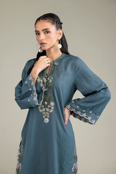 Embroidered | Textured Cotton | Floral Longline Kurta | GBP 40.00