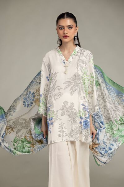 Embroidered | Raw Silk | Floral V-Neck Kurta | GBP 35.00