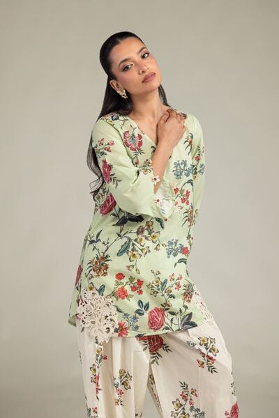 Embroidered | Cambric | Floral V-Neck Kurta | GBP 40.00
