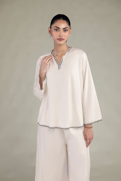 Embroidered | Viscose Crepe | Solid Viscose Tunic | GBP 30.00