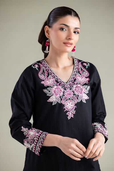 Embroidered | Cotton Dobby | Floral V-Neck Kurta | GBP 15.00