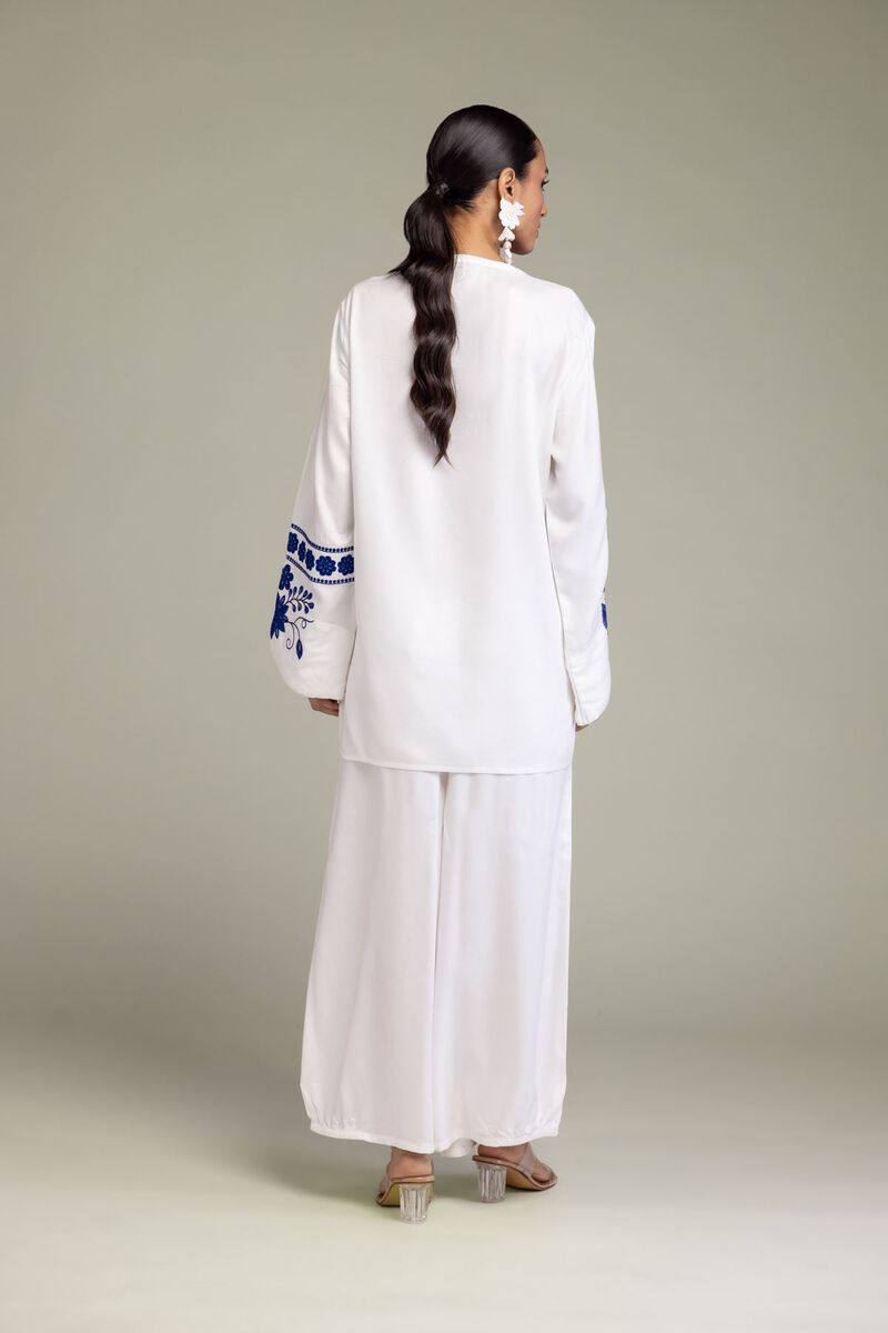 Embroidered | Viscose Crepe | Floral White Tunic | GBP 30.00