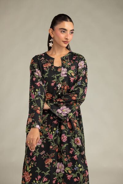 Printed | Raw Silk | Black Floral Kurta | GBP 35.00