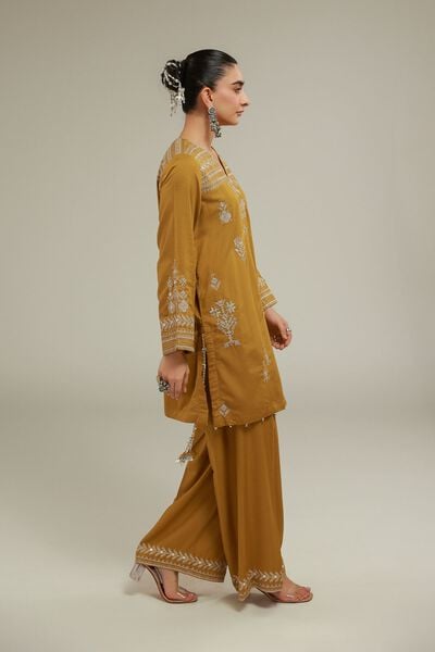 Embroidered | Raw Silk | Relaxed Fit Pants | GBP 25.00