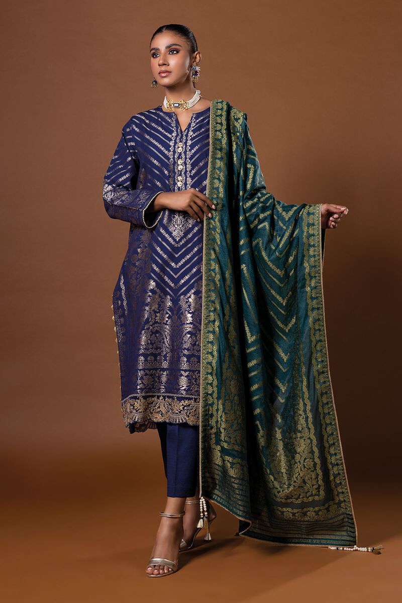 Dyed | Composed Polyester Brosha Jacquard | Fabrics 3 Piece | null