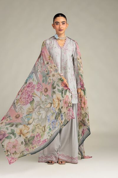Embroidered | Mesuri | Floral Gray Dupatta | GBP 20.00