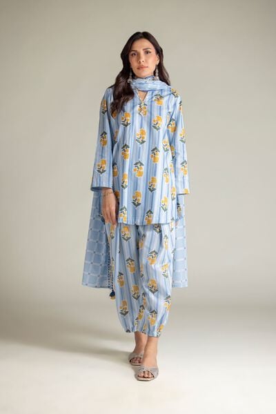 Embroidered | Cambric | Blue V-Neck Kurta | GBP 25.00