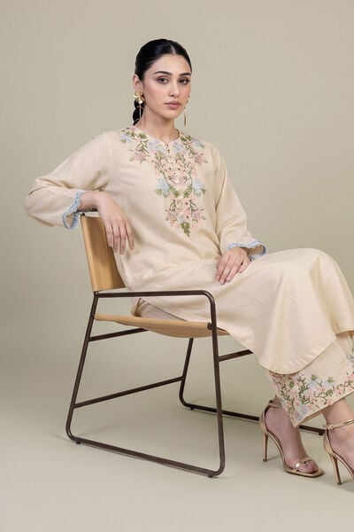 Embroidered | Raw Silk | Long Floral Kurta | GBP 50.00