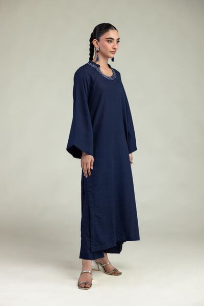 Dyed | Textured Cotton | Navy Cotton Pants | GBP 25.00