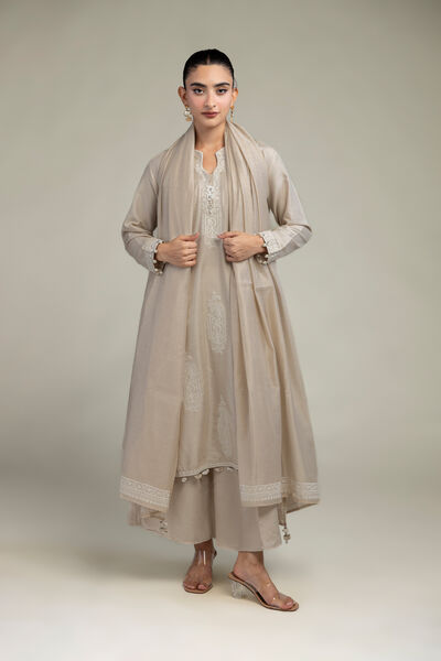 Cotton Net | Paisley Beige Dupatta | GBP 30.00