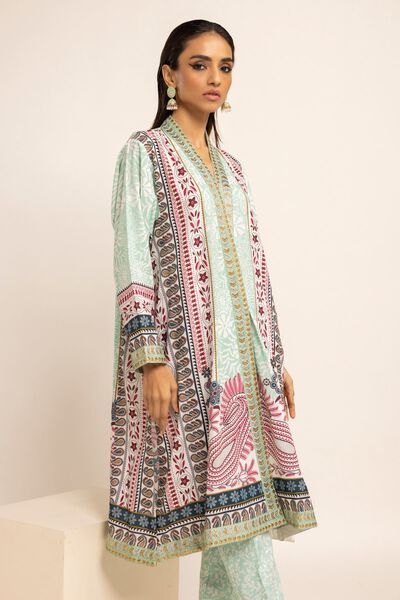 Kurta | Embroidered, TURQUOISE, hi-res