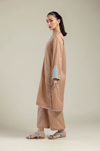 Embroidered | Textured Weave | Floral Brown Pants | GBP 20.00